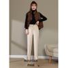 Women's Black Wool Fleece-Lined High Waist Loose Straight-Leg Harem Pants for Autumn and Winter