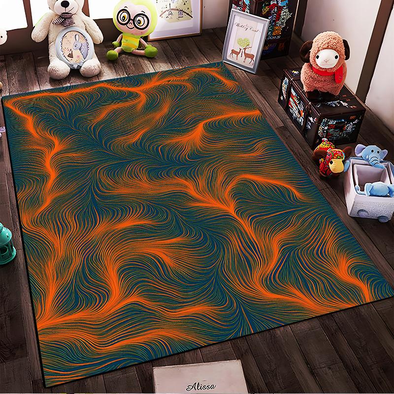 Modern Abstract Lines Area Rug Orange and Blue Wavy Pattern Carpet Suitable for use as an anti-slip for living room bedroom sofas