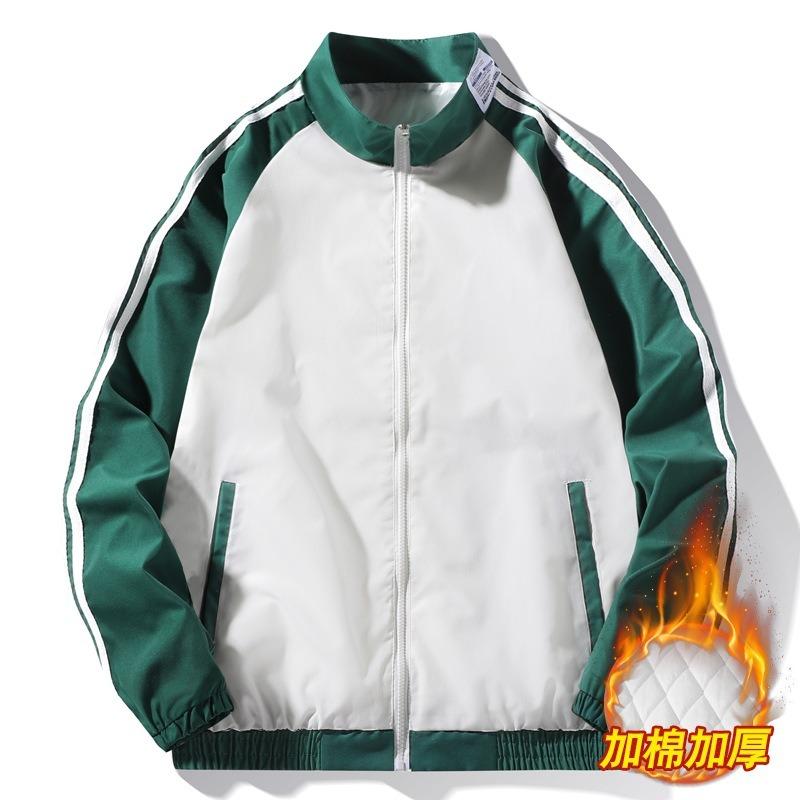 

New Coat Men s Autumn and Winter Trend Loose Three-bar Cotton-padded Clothes Men s Versatile Thickened Stand-up Collar Cotton Clothes M зелёный