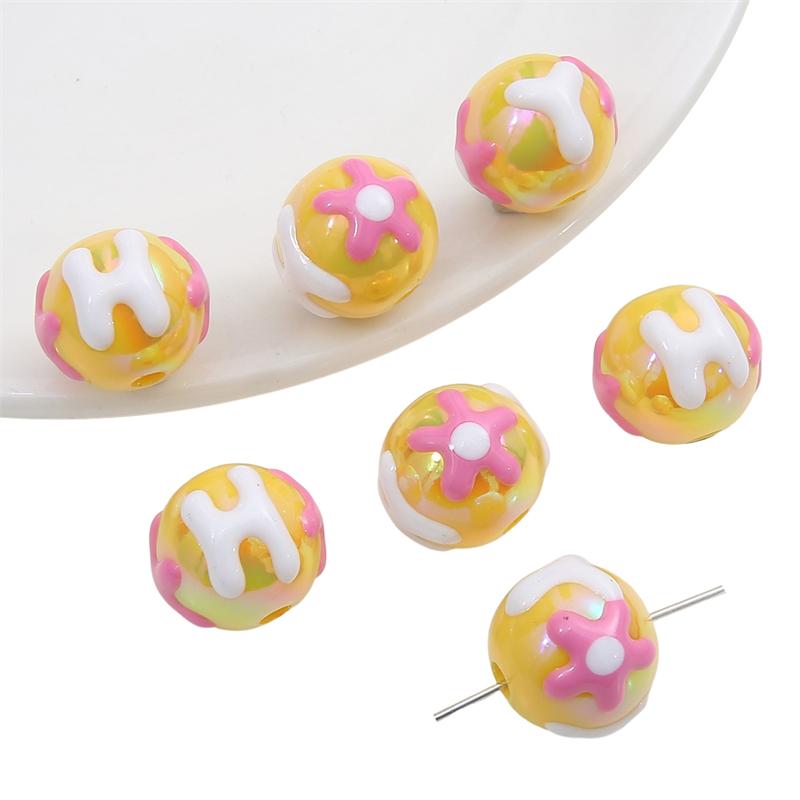 Hand-drawn Acrylic Beads Cute 16mm Spacer Charms for Keychain Jewelry DIY