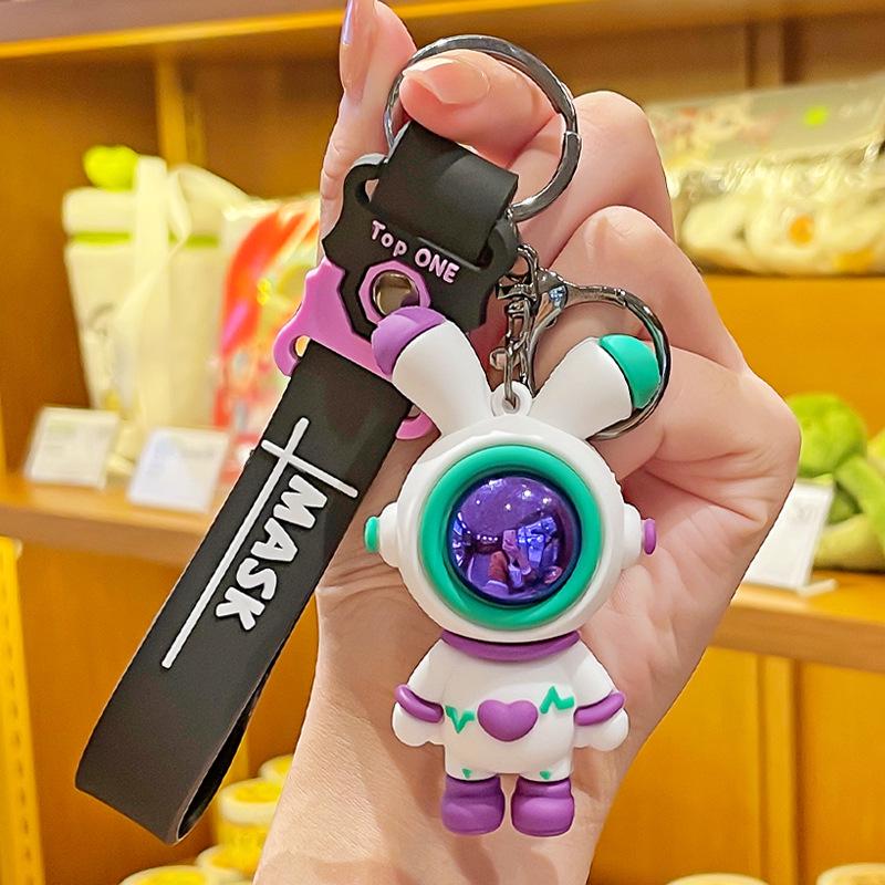 Space Rabbit Color Block Cartoon Keychain - Cute Backpack Pendant for Couples & Students