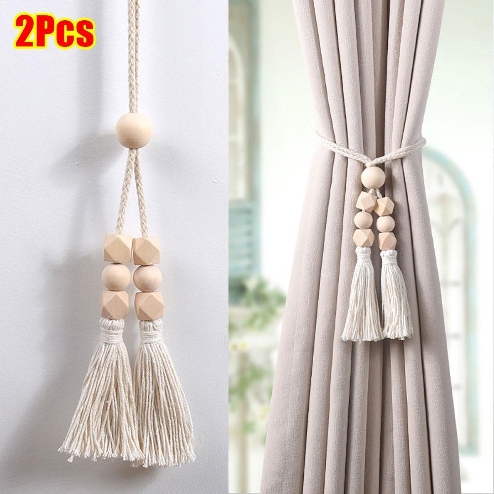 

2 шт. с кисточками Веревка для подвязывания штор Деревянные бусины Крючки для штор Аксессуары для домашнего декора Style 2