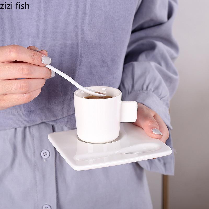White Ceramic Water Cup Coffee Cup and Dish Set Breakfast Cups Dim Sum Dish Afternoon Tea Mug Milk Tea Cups Juice Mug