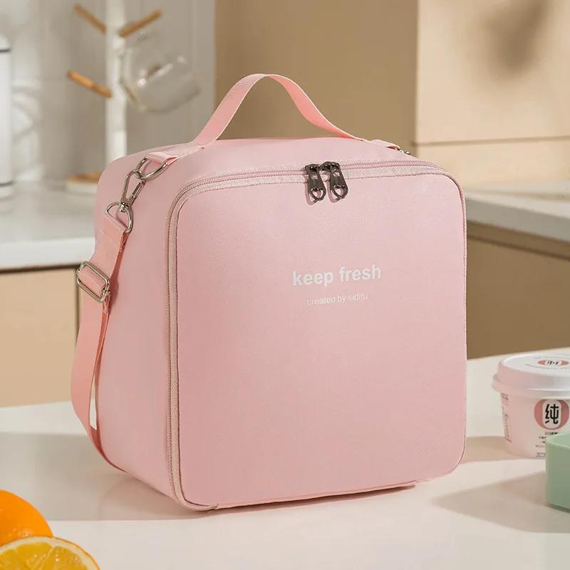Portable Waterproof Lunch Bags PU Leather Food Picnic Lunch Box Insulated Women Cooler Bags Ice Pack Drink Carrier Thermal Bag