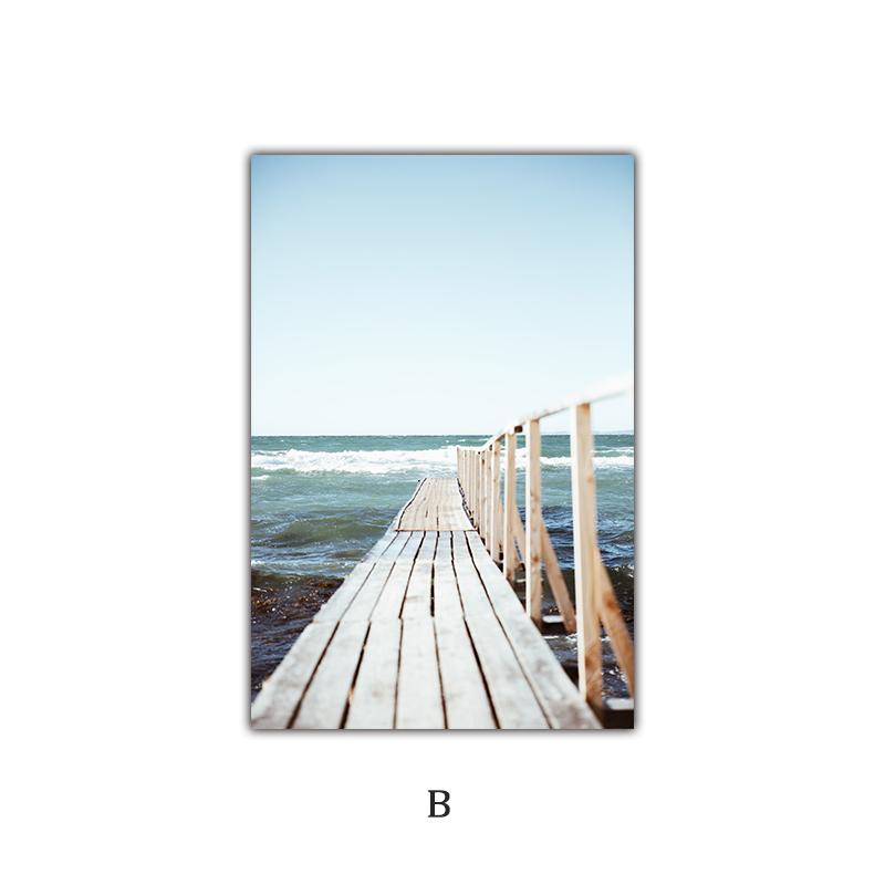 Summer Seaside Scenery Beauty Palm Tree Surfboard Nordic Poster Landscape Decoration Painting Canvas Art Wall Picture HD Print