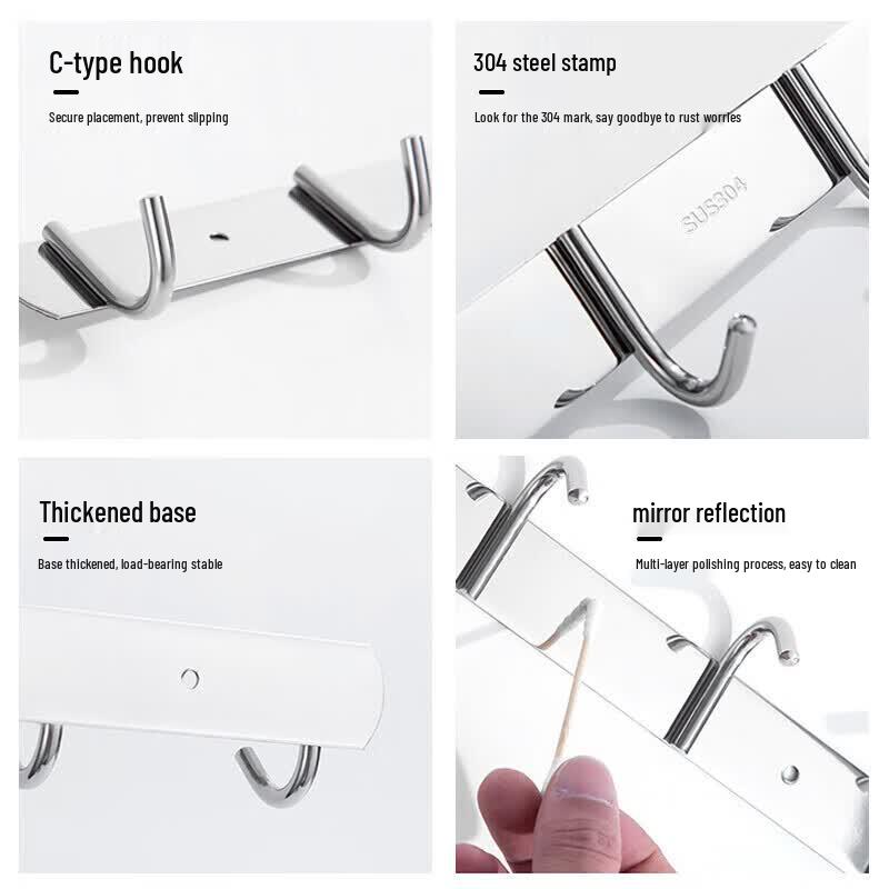 Stainless Steel Self-Adhesive Multi-Hook Rack
