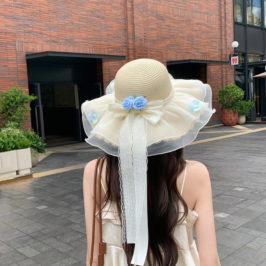 Lafite French big-brimmed beach hat seaside vacation sunscreen hat new hollow design sunshade straw hat women