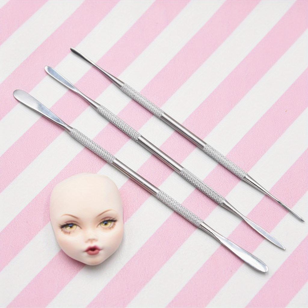 3 szt. Szpatułki ze stali nierdzewnej - Mini podwójna główka Narzędzie do rzeźbienia Diy z gliny, Kamień Plastik Ultra lekkie narzędzie do formowania gliny