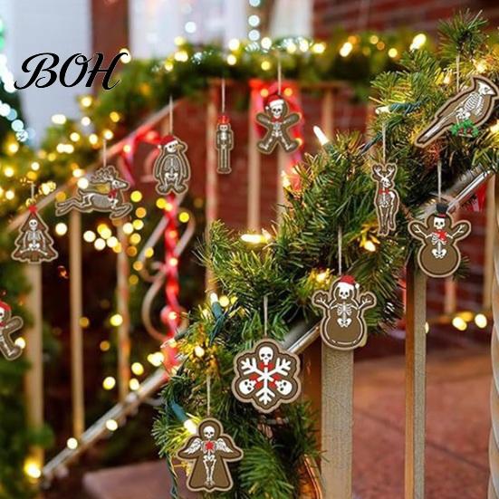Wooden Skull Holiday Pendants 12/24/36Pcs Christmas Ornaments, Skeleton Gingerbread Tree Decorations, Gothic Creative Man Ornaments Wooded Hanging