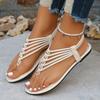 Ladies' Bohemian Style Adjustable Ankle Strap Flat Sandals, White Summer Beach Party Casual Outdoor and Vacation Shoes
