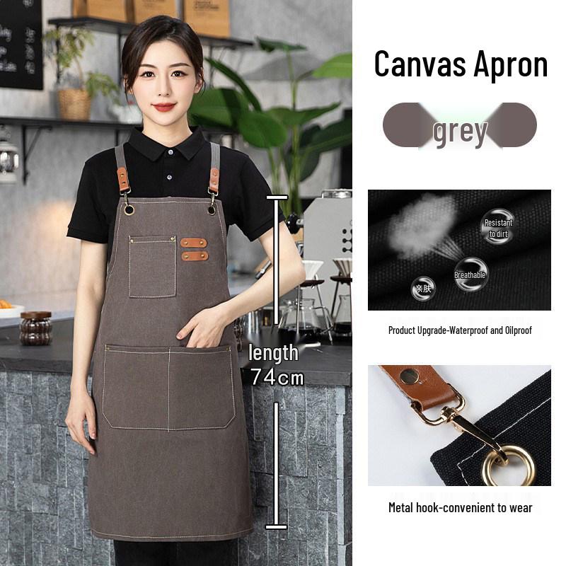 Solid Color Canvas Apron with Printed Logo for Baking, Barista, and Milk Tea Shops
