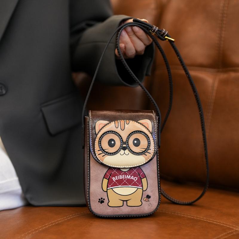 BEIBAOBAO Cute Cartoon Bear Mobile Phone Bag 2026 New Style Women's Change Bag Fashionable High-end PU Shoulder Messenger Bag Female Mini Small Wallet