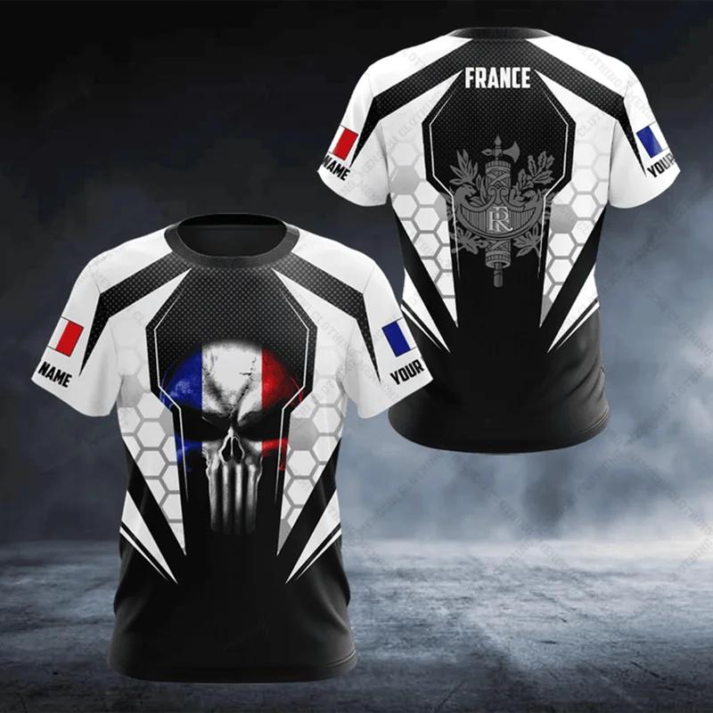 France Emblem Skull Graphic Custom Tees Summer Casual Streetwear Men's Fashion O-neck T-shirts Boys Oversized Short Sleeve Tops