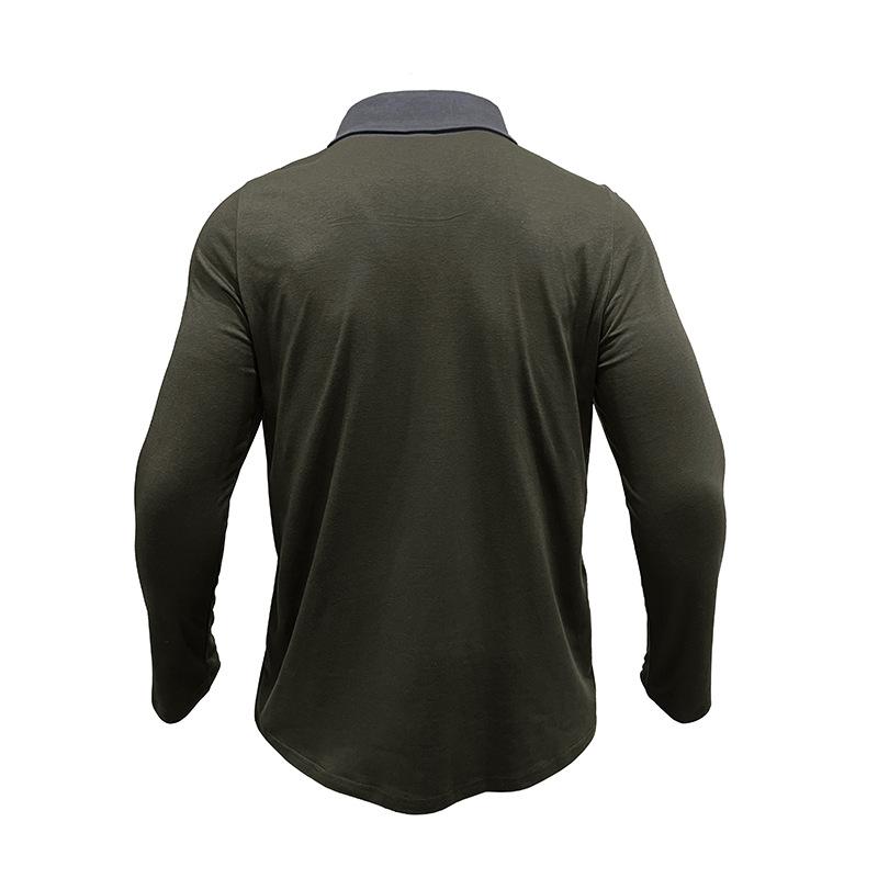 Men Long Sleeve Polo Shirt with Contrast Color Collar Casual Pocket Top