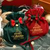 Reusable Holiday Velvets Treat Pouch Drawstring Gift Bag With Bowknot And Bell Christmas Party Decoration Accessories