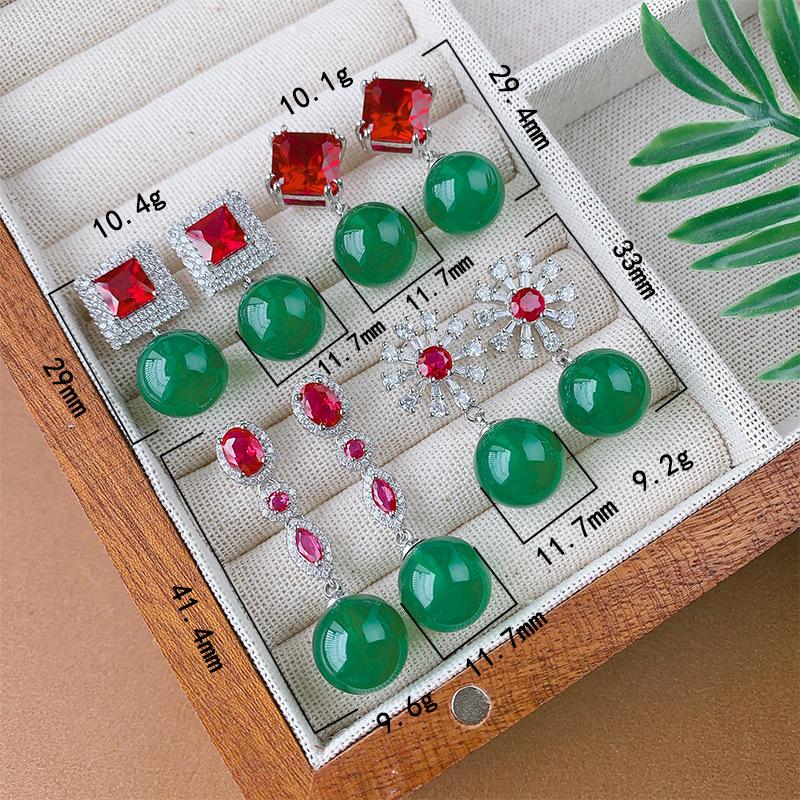 New Chinese Style Earrings S925 Silver Needle Natural Jade Marrow Retro Versatile High End Women's