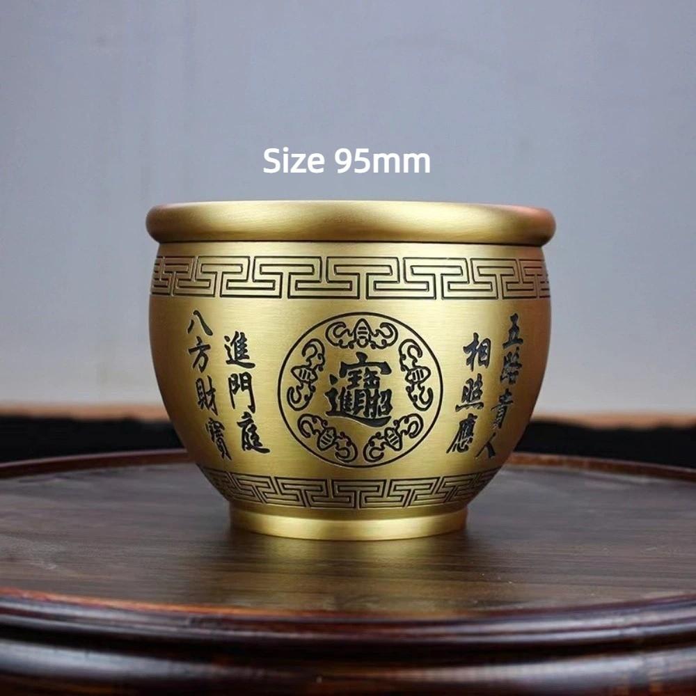 Wealth Attracting Pure Brass Cornucopia Polished Auspicious Baifu Rice Cylinder Desktop Ornament 95mm Feng Shui Bowl Office Desk
