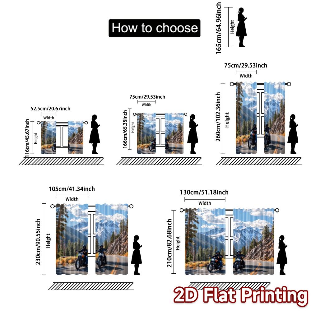 2pcs   2D FLAT PRINTING Curtains (Without Rod) Mountain Riders Contemporary Popular Curtains Prints Light Filtering Curtains