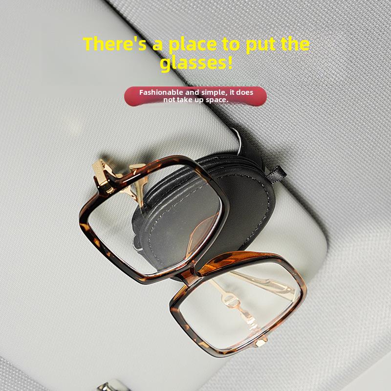 Ochelari de soare auto multifuncționali din piele, cu vizieră solară și suport pentru bancnote