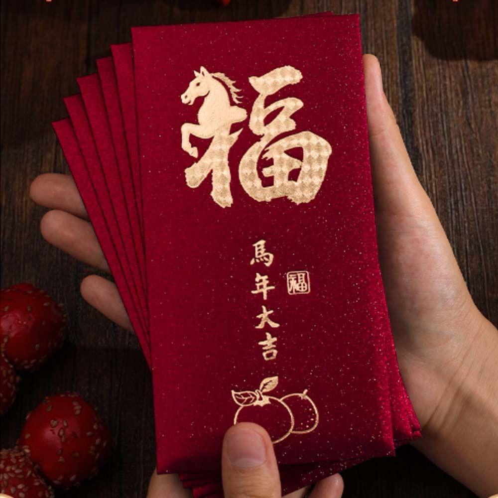 6pcs Hot Gold Chinese Red Envelopes Blessing 2026 Horse Year Horse Year Money Envelopes Paper Thickened Good Luck Red Pocket