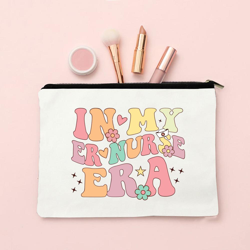 In My Nurse Era Print Women Cosmetic Bag Travel Neceser Toiletries Organizer Bags Women Canvas Make Up Case Best Gift for Nurse