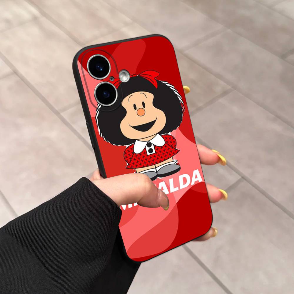 Hot Mafalda Black Silicone TPU Phone Case For Iphone17 Air 16 15 14 13 12 Pro 11 Pro Max Plus Protective Lens Cover Case