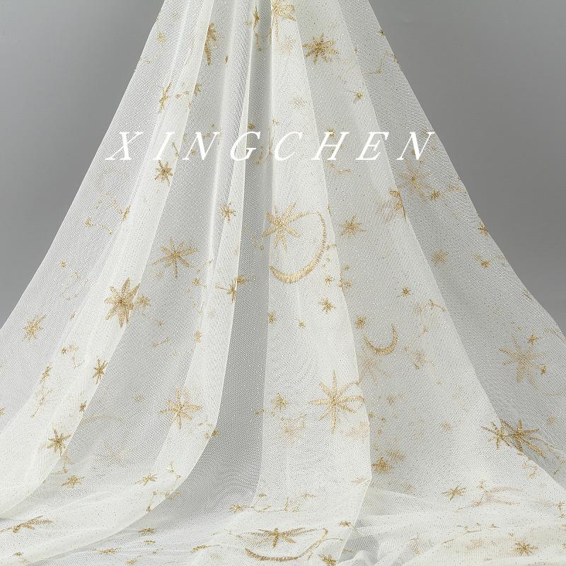 Stern Mond Mesh Stickerei Stoff Unterteil Hemd Spitze Stoff Damen Kleid Oberteil Spitze Stoff Accessoires