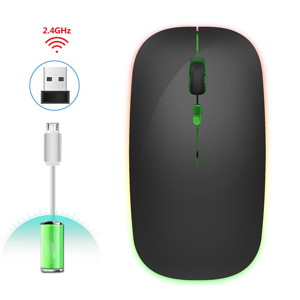 HXSJ Wireless Mouse Rechargeable for WindowsXPVistaMe 2.4G Colorful Light Office Supply M40Black