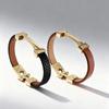 Minimalist Geometric PU Leather Flat Rope Bracelet Women Men Zinc Alloy Electroplated Brown Black Fashion Accessory
