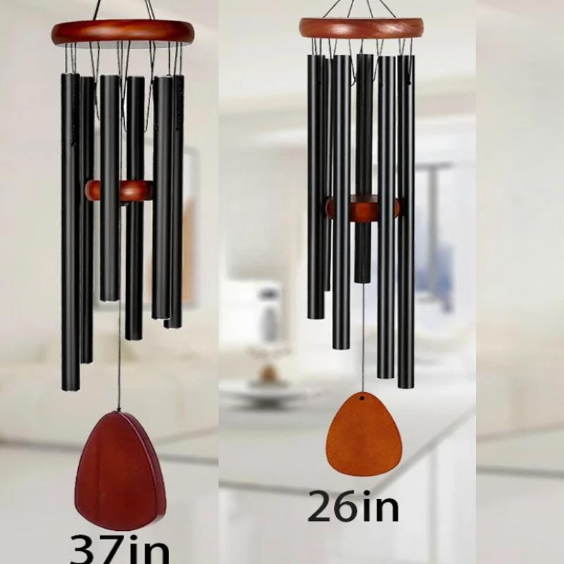 26/37Inch Memorial Wind Chimes,1Pc 6 Tubes Aluminum Alloy Wind Chimes with Hook Black Bells for Outside Home Garden Decor