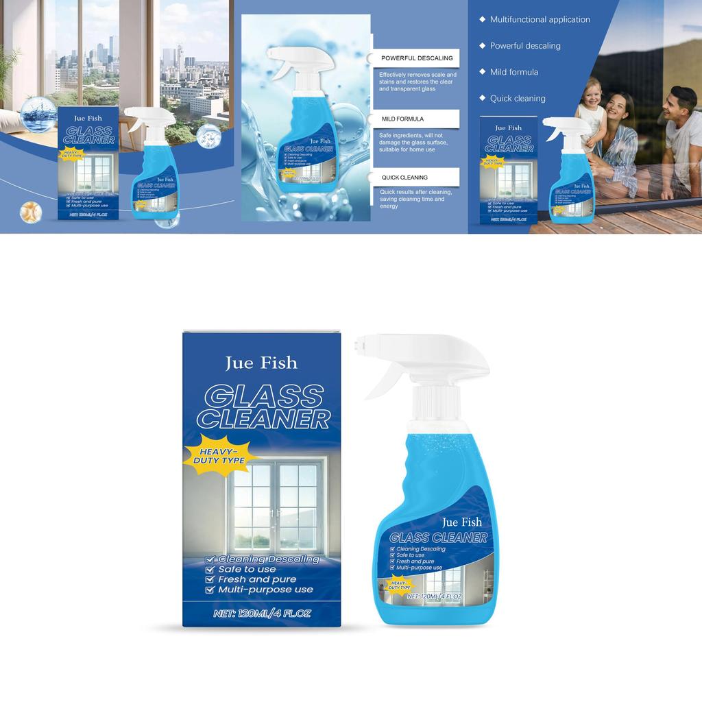 Jue-fish Multi-purpose Glass Cleaner Spray For Household Streak-free Shine 120ml