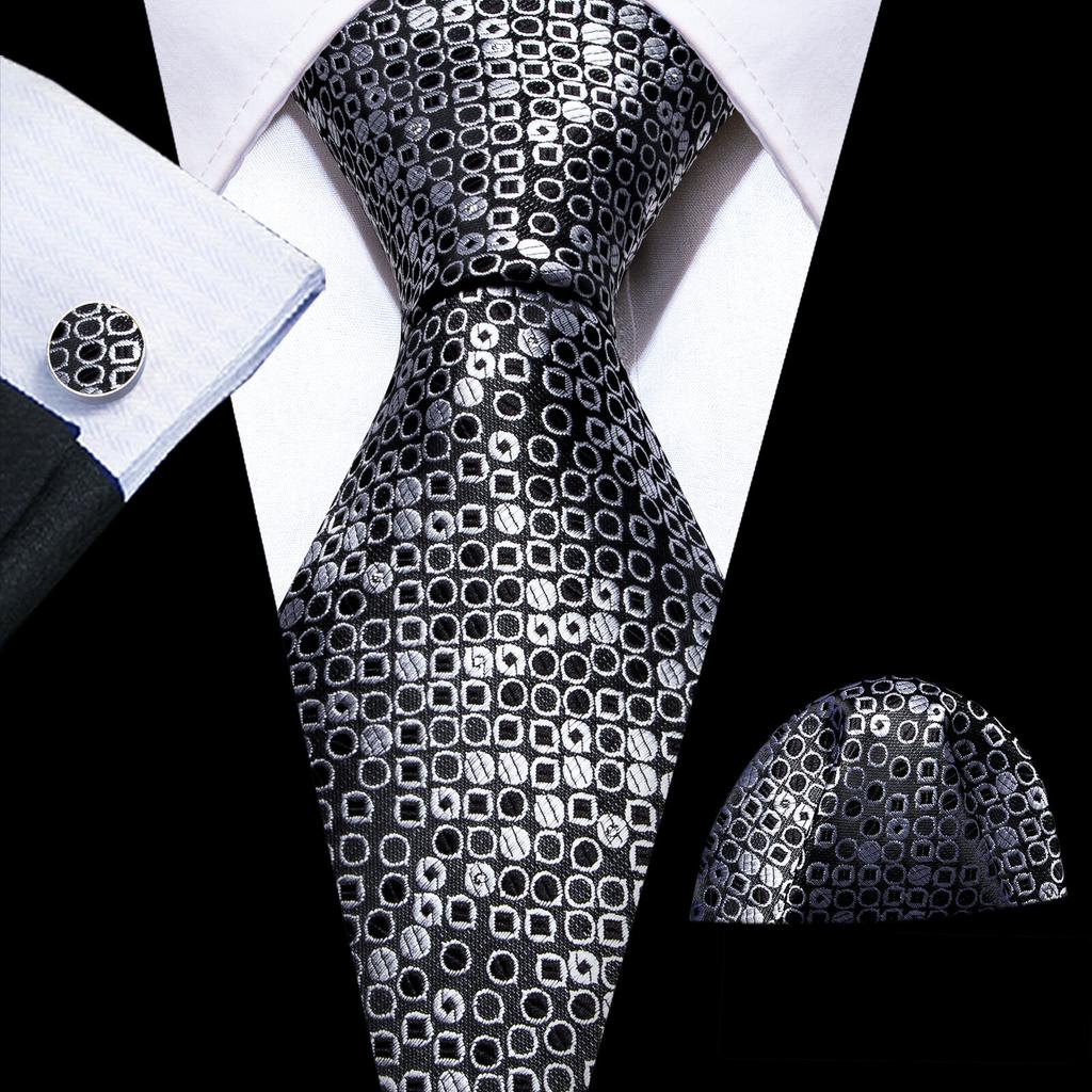 Barry.Wang Floral Ties for Men Woven Paisley Wedding Necktie Handkerchief Cufflinks Formal Casual Set