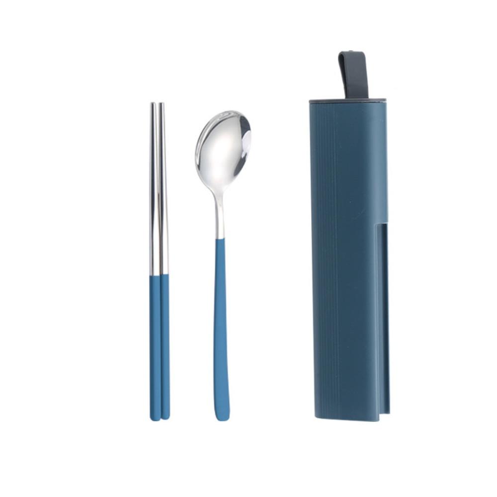 2/3Pcs Pull-out Cutlery Box Portable Cutlery Set Travel Utensils Set Office Workers Blue 2pcs/set