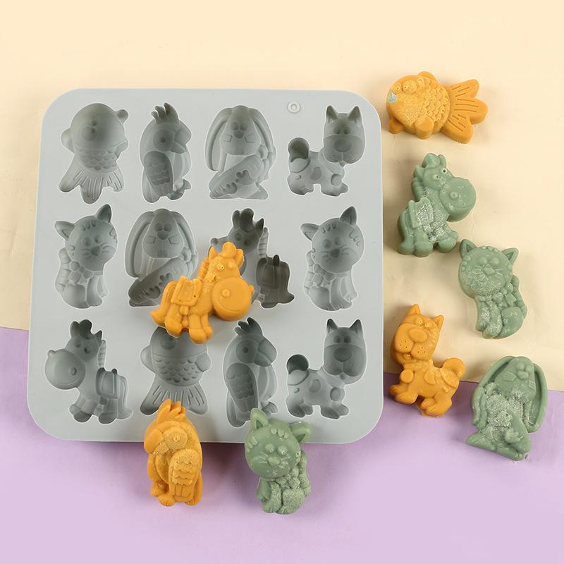 12 Cavity 6 Kinds Cartoon Animal Shaped Chocolate Silicone Molds Diy Handmade Dessert Pudding Jelly Cake Baking Molds