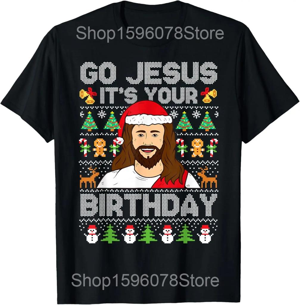 Christian Christmas Jesus Bible Xmas Tree T Shirts Men Pure Cotton Humor Streetwear Tee Shirt Short Sleeve Unisex Loose Clothing