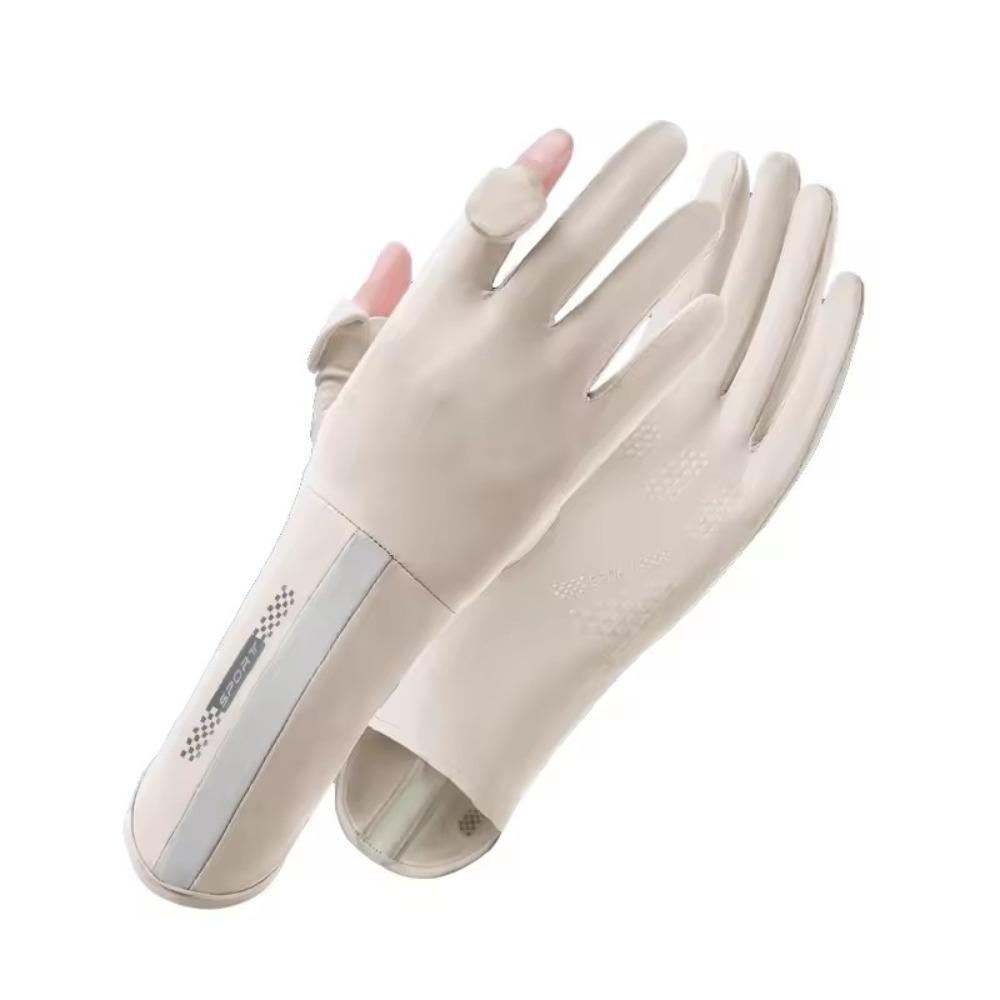 Fashion Thin Sunscreen Gloves Non-slip Elastic Anti-UV Mittens Breathable Sun Protection UPF 50 Gloves Summer бежевый