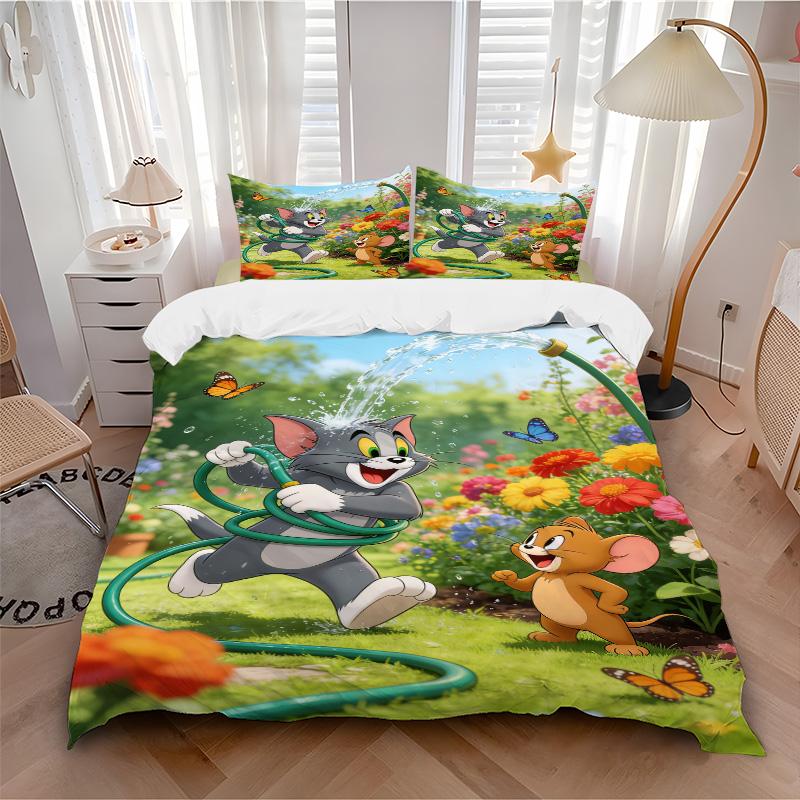 Tom Jerry Garden Fun Print 3Pcs Bedding Setduvet Cover With 2 Bedropillowcase Home Birthday Gift