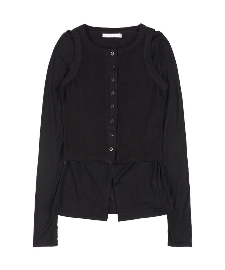FANCY CLUB Three-Way Button Layered Long Sleeve (Black)_F25Qb079