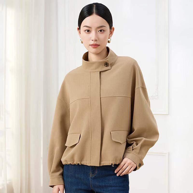 JESSIE Women s Daily Commute Stand-Collar Long-Sleeve Trench Coat DPFFF241 L