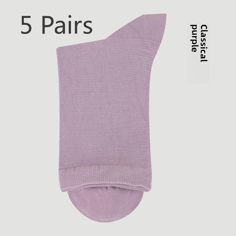 5 Pairs of Female Autumn Silk Deodorizing and Sweat Absorbing Long Tube Cotton Socks