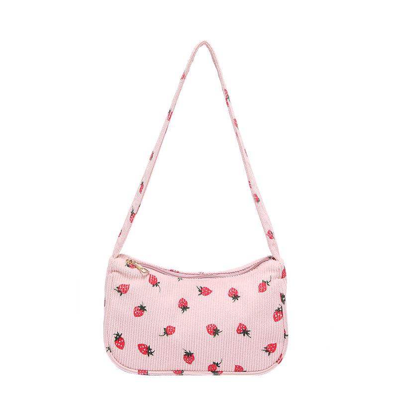 2024 Autumn Strawberry Print College Style Minimalist Tote Bag