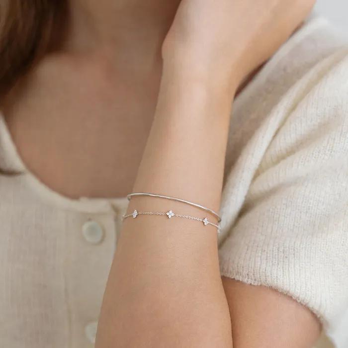 (Silver 925) Petit Fleur Layered Bangle Bracelet BR2306