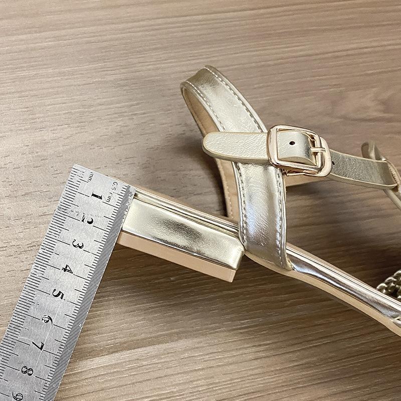 Retro woven hollow bag head sandals women's summer soft leather square head T-shaped with holes low-heeled sandals