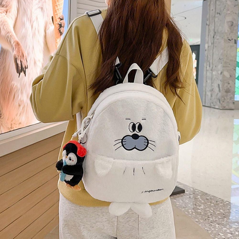Kawaii Penguin Plush Crossbody Bag Adorable Animal Shoulder Bag Casual Soft Seal Backpack  Children