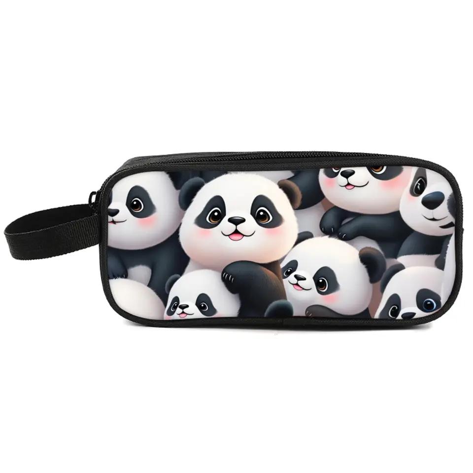 Panda Print Double Layered Pencil Bag with 3D Cartoon Design for Boys/Girls School Supplies