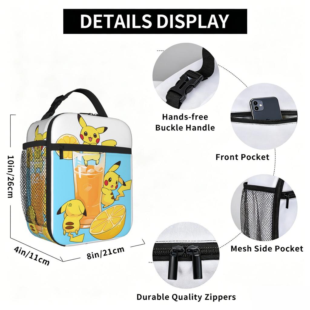Cartoon Pokemon Theme Insulated Lunch Bag Insulation Bento Pack Rice Bag Bolsa Student Bento Lunch Handbag Insulation
