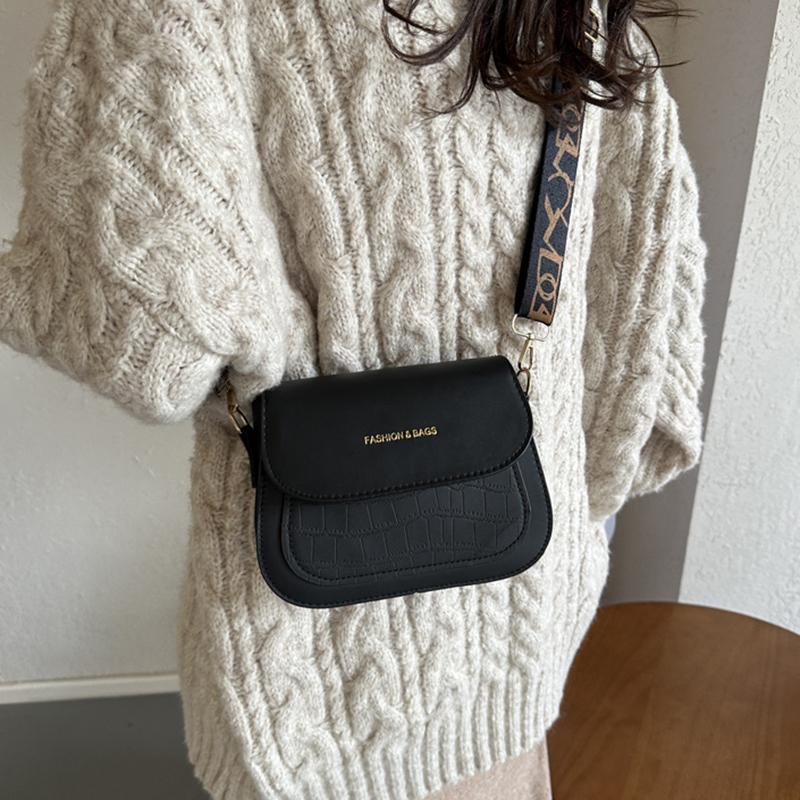 Semplici Borse a Spalla a Sella in Pelle PU Monocolore Borsa a Tracolla Cinturino Largo Patta Portafoglio e Borsa a Mano Per Donne Ragazze