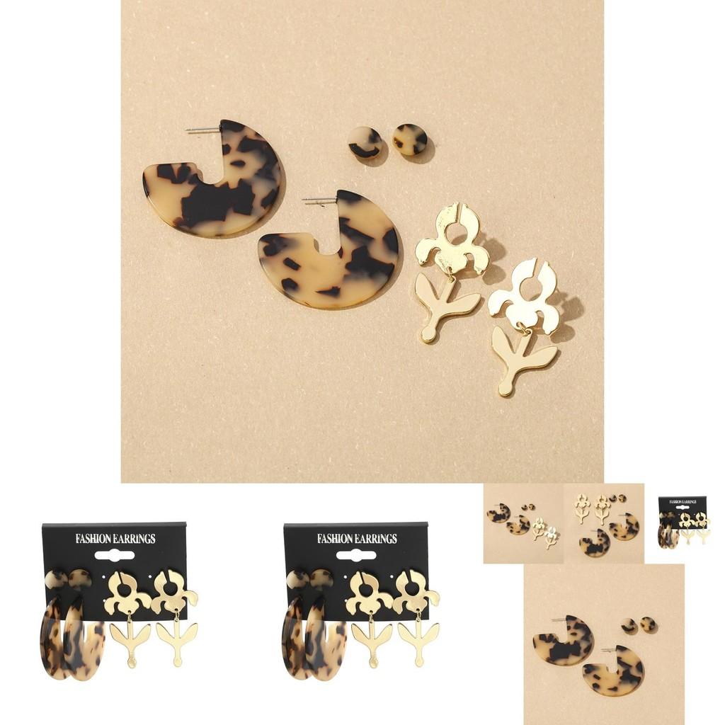 Elegant Leopard Print Acetate Earrings Unique Alloy Star Shape For Trendy Women