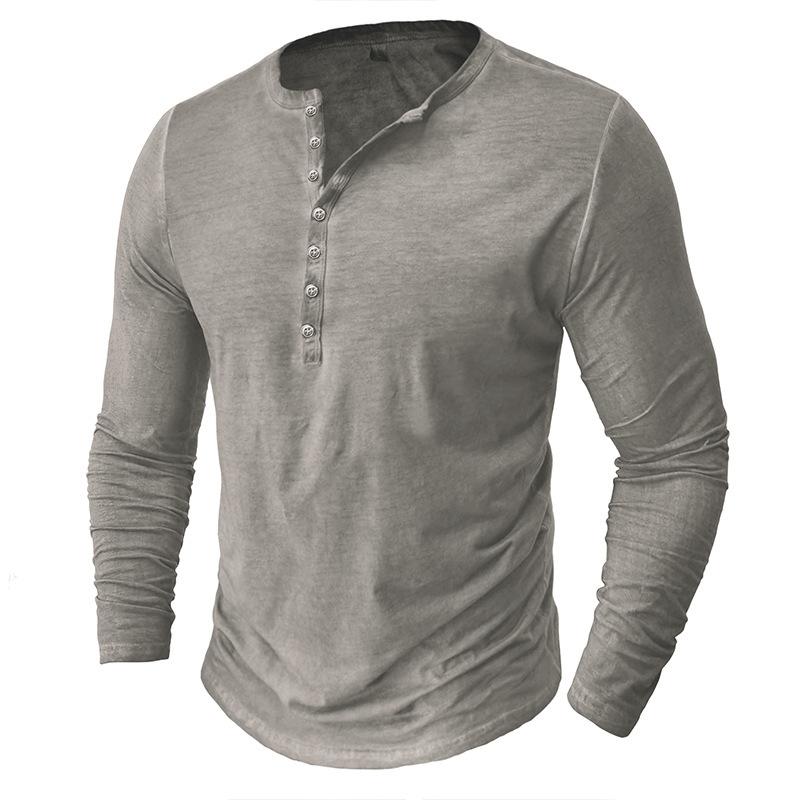 Camiseta Henley Masculina Vintage de Algodão com Manga Longa