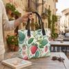 Cute Strawberry Printed Canvas Tote Bag for Women Casual Large Capacity Reusable Shopping Shoulder Handbag for Daily Use